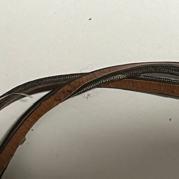 Fossil Silver Tone Green Brown Leather Strap Charm Hang Tag 9.5" Long - Picture 10 of 11